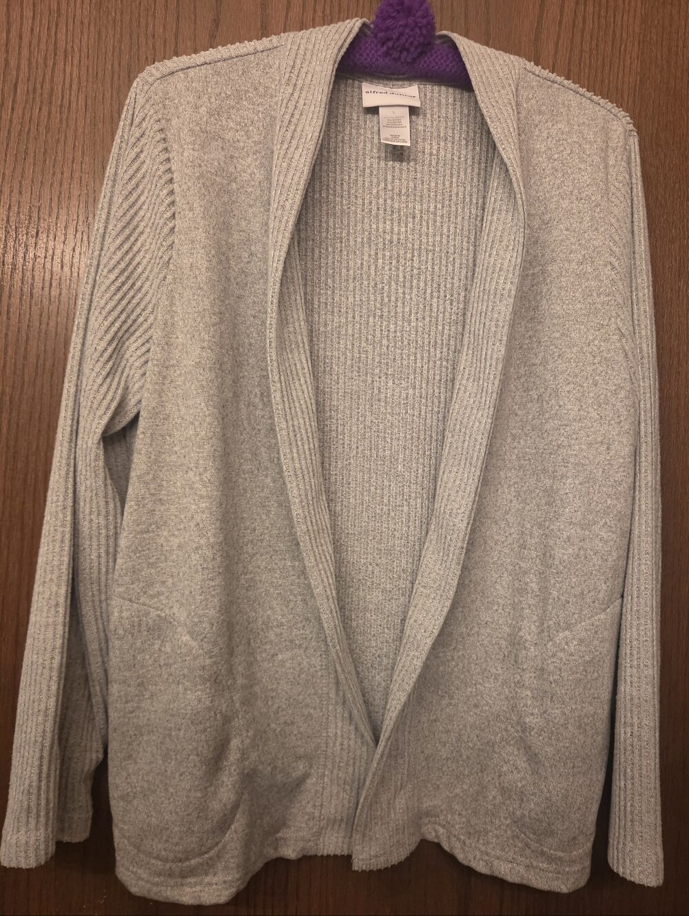 EUC Alfred Dunner Heather Gray Open-Front Ribbed Cardigan Women's Large